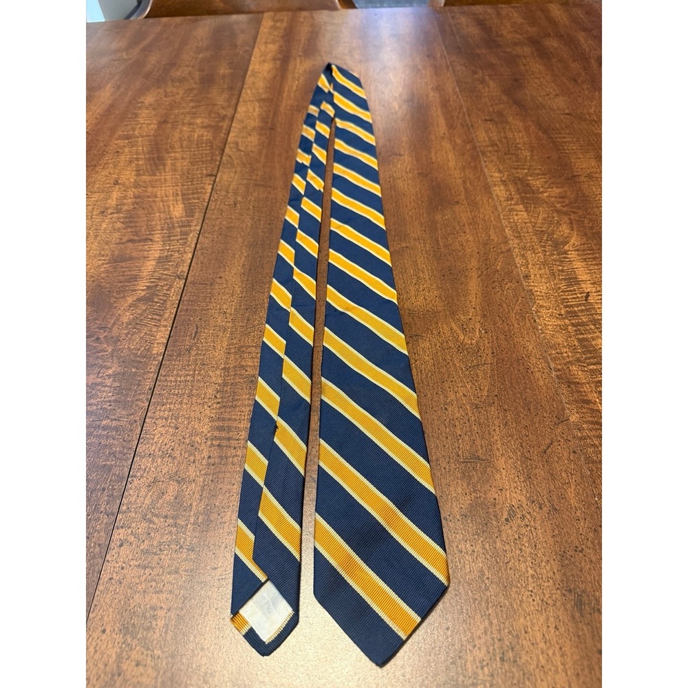 Brooks Brothers Makers Men's Silk Tie Navy Gold White Repp Stripe Woven England